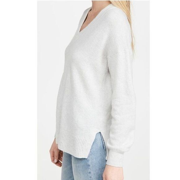 NEW Madewell Bartlett V Neck Pullover Wool Sweater in Heather Smoke Small - Picture 3 of 10